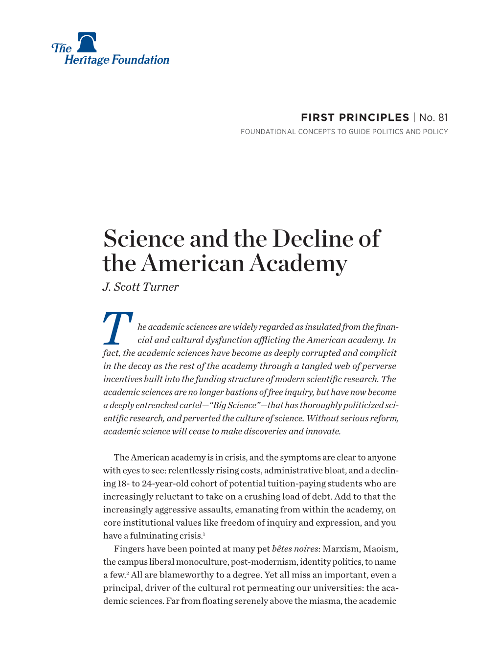 Science and the Decline of the American Academy J