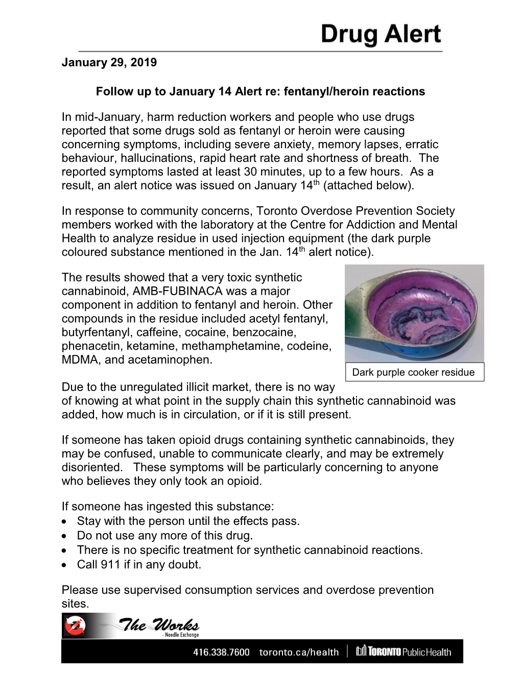 Follow up to January 14 Alert Re: Fentanyl/Heroin Reactions