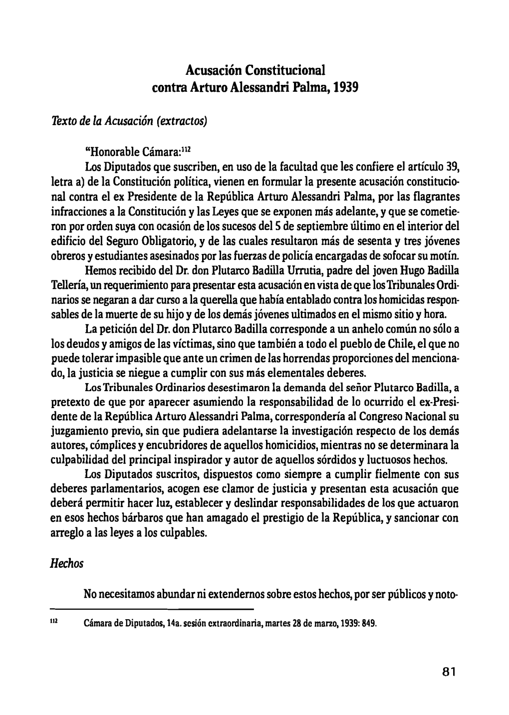 Acusación Constitucional Contra Arturo Alessandri Palma, 1939
