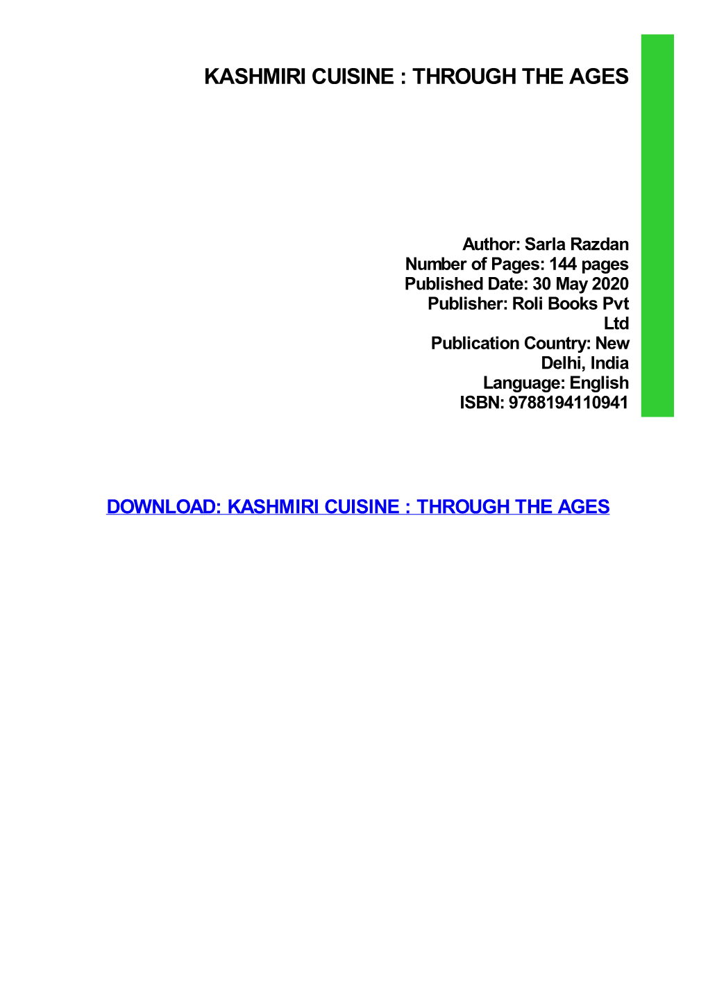 Read Book Kashmiri Cuisine : Through the Ages Kindle