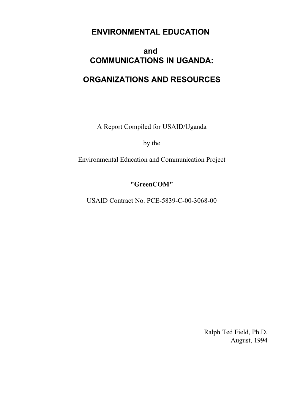 ENVIRONMENTAL EDUCATION and COMMUNICATIONS in UGANDA