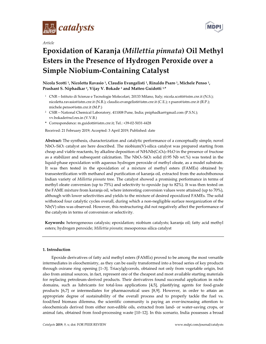 Epoxidation of Karanja (Millettia Pinnata) Oil Methyl Esters in the Presence of Hydrogen Peroxide Over a Simple Niobium-Containing Catalyst