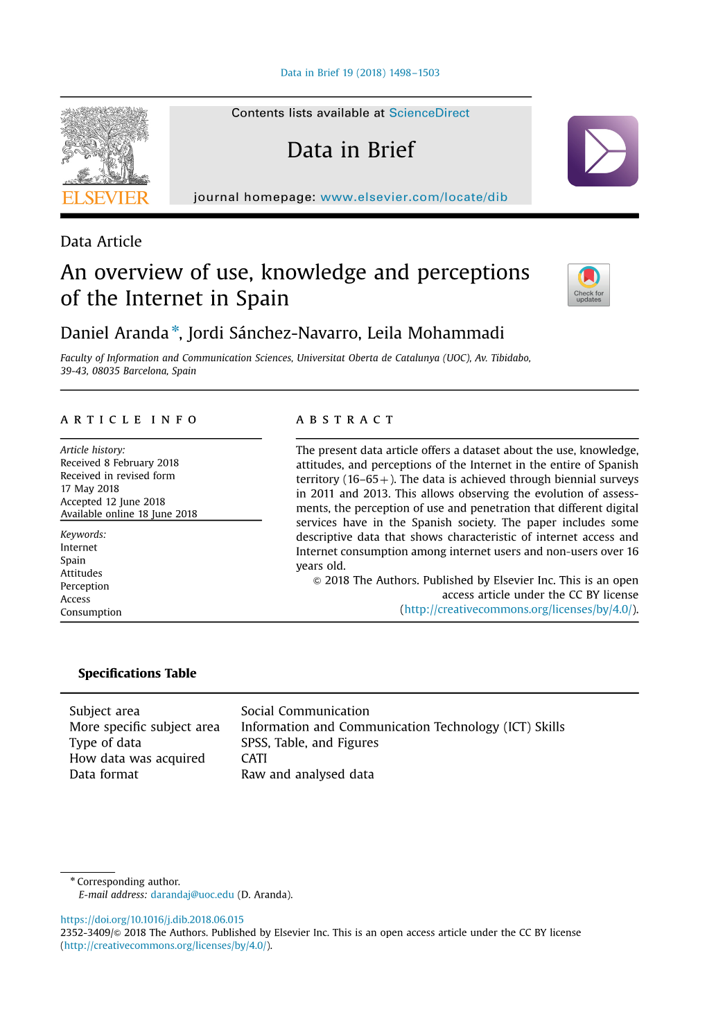 An Overview of Use, Knowledge and Perceptions of the Internet in Spain