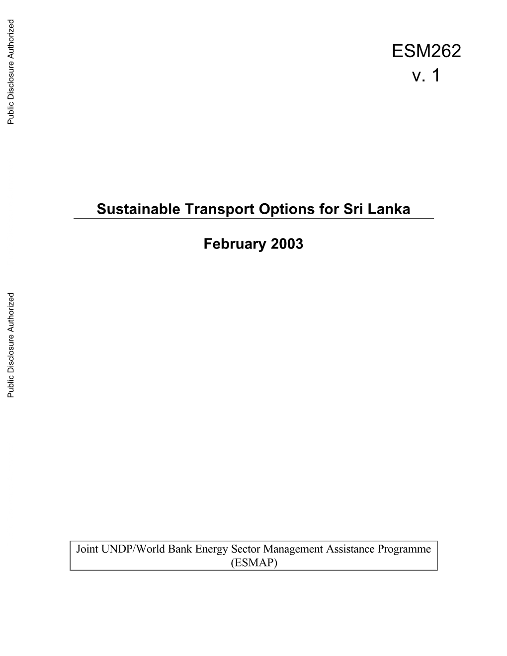 Sustainable Transport Options for Sri Lanka February 2003
