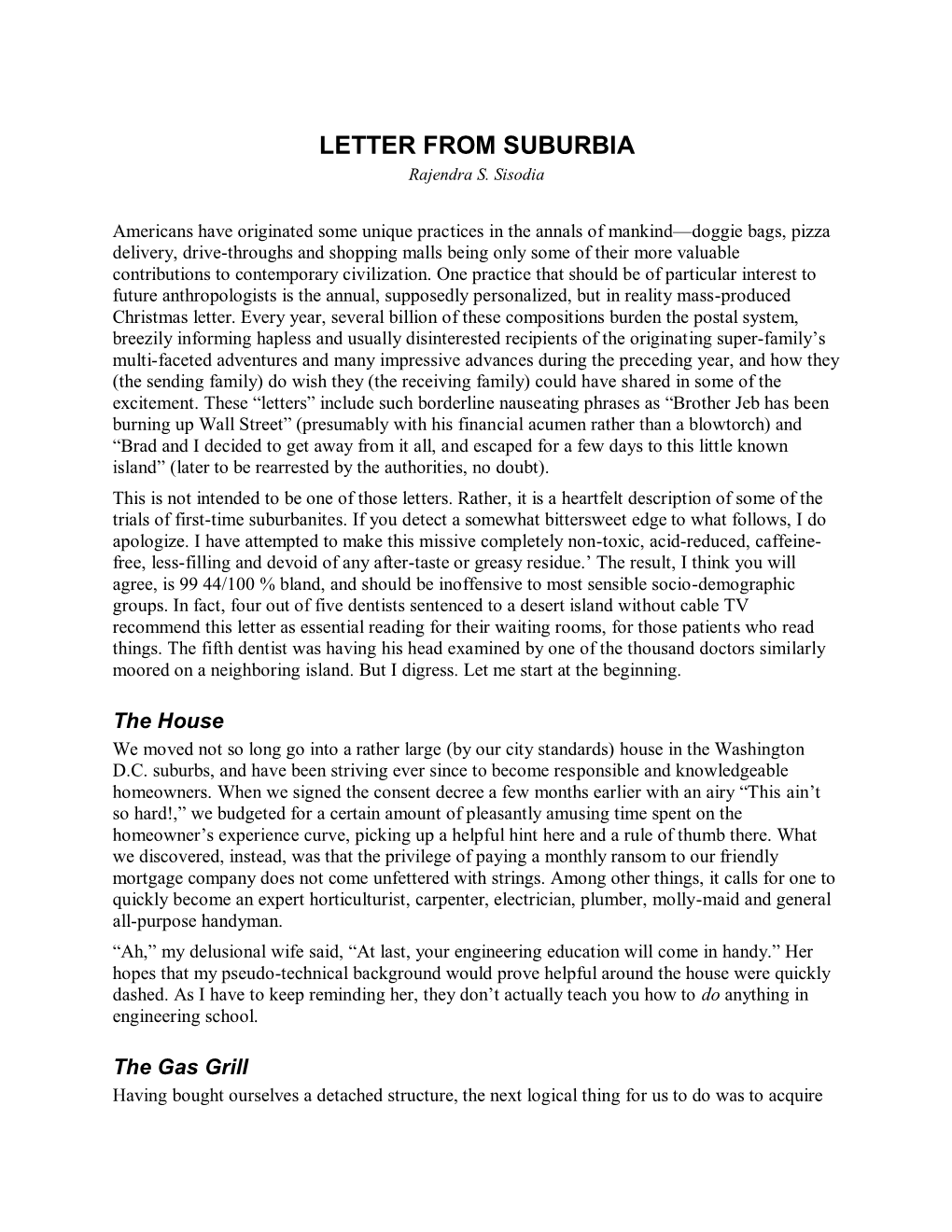 LETTER from SUBURBIA Rajendra S