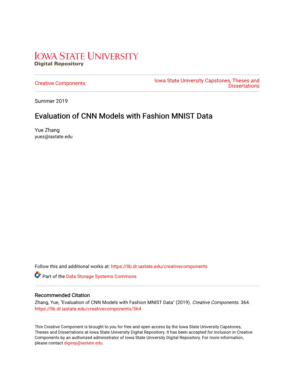 Evaluation of CNN Models with Fashion MNIST Data