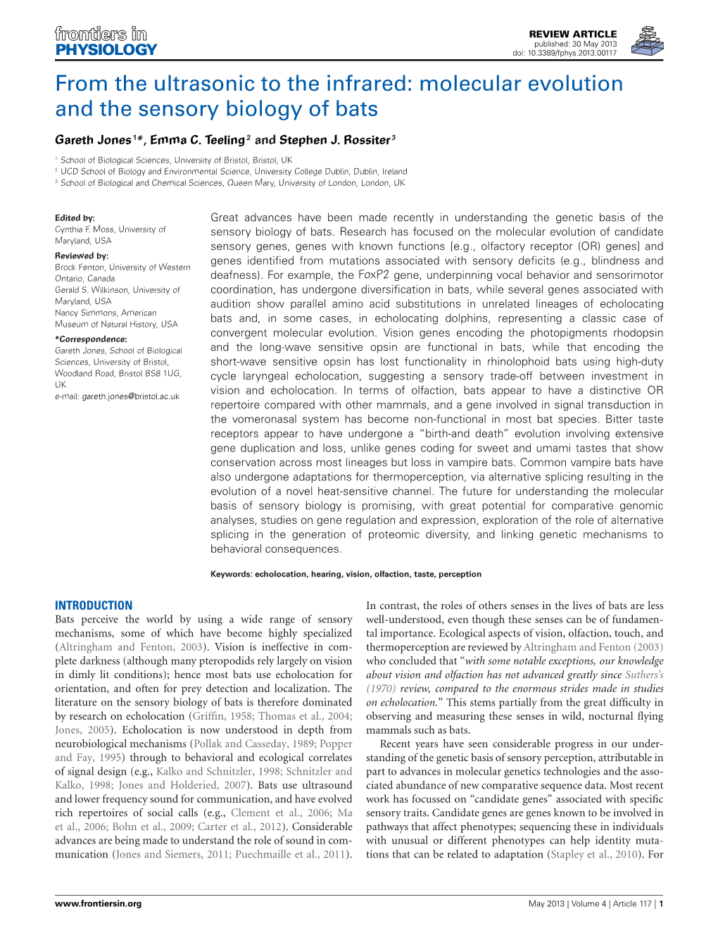 Molecular Evolution and the Sensory Biology of Bats