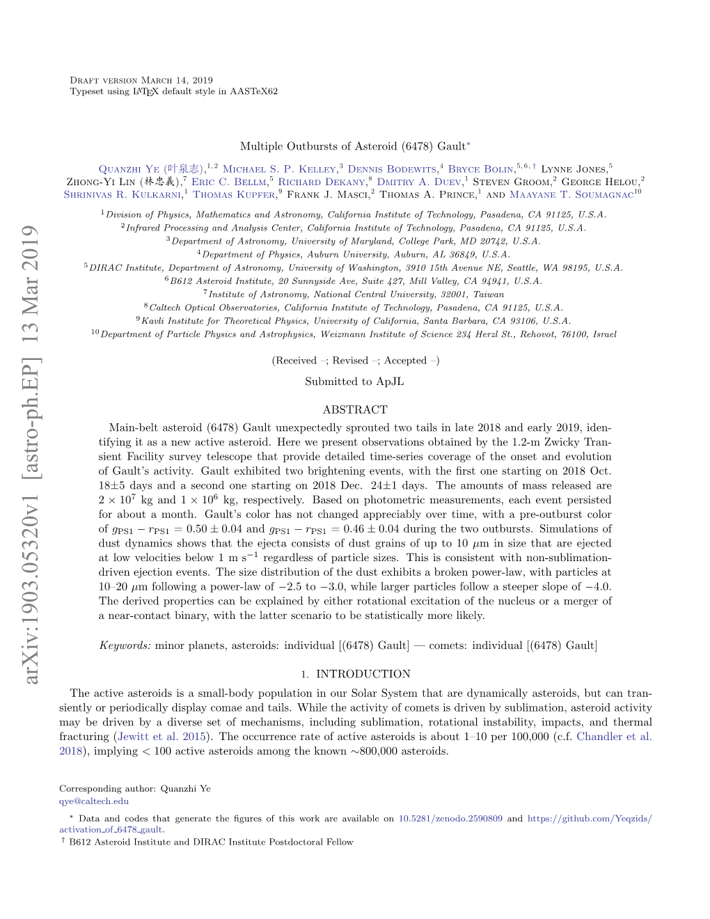 Multiple Outbursts of Asteroid (6478) Gault∗