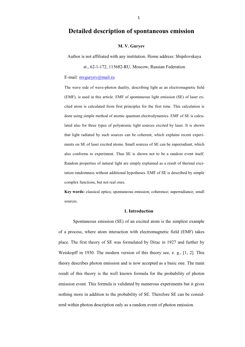 Detailed Description of Spontaneous Emission