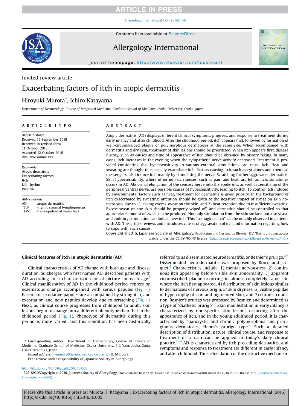 Exacerbating Factors of Itch in Atopic Dermatitis