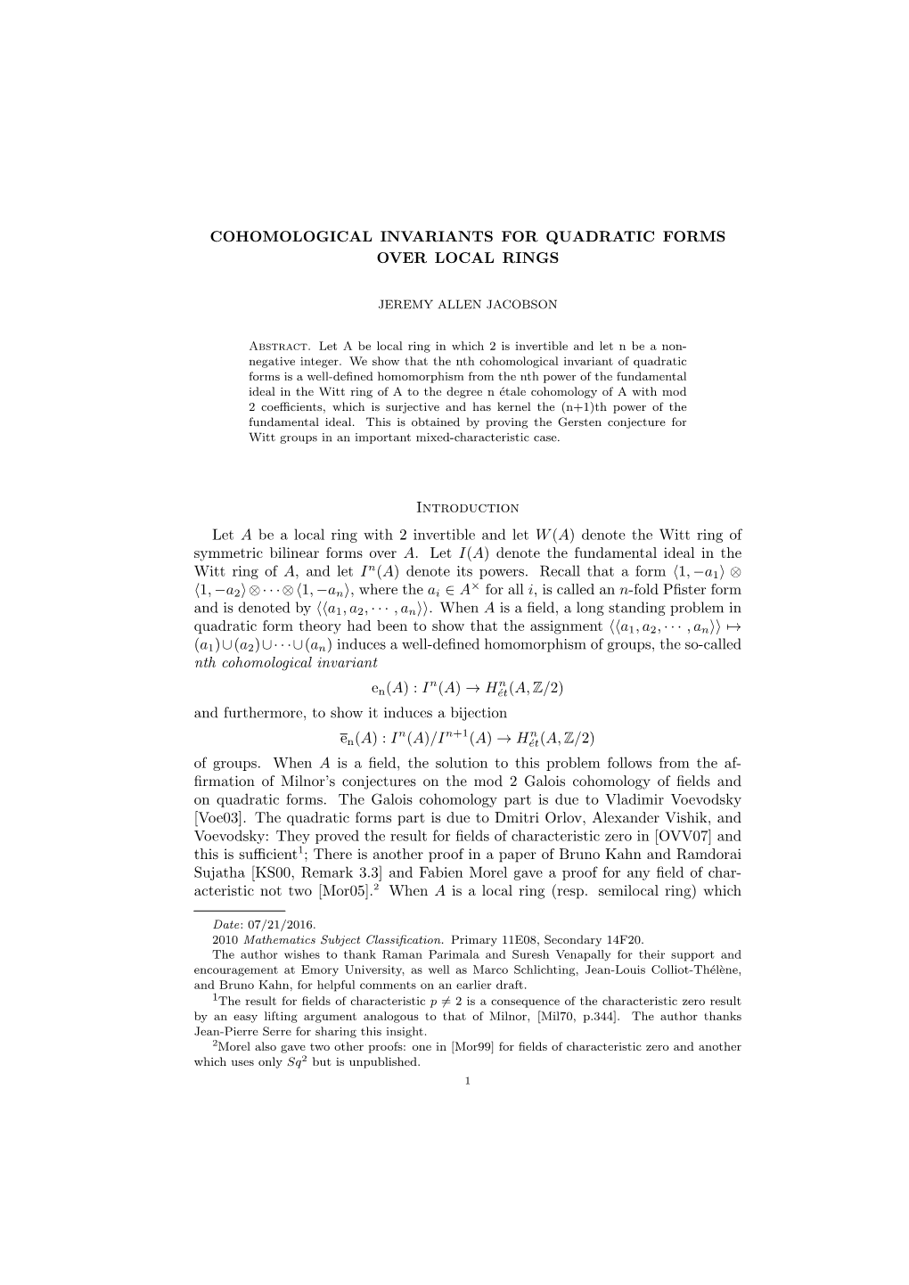 Cohomological Invariants of Quadratic Forms