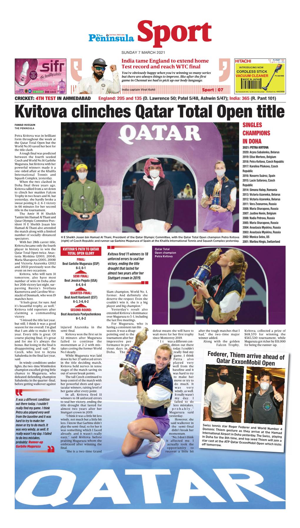 Kvitova Clinches Qatar Total Open Title