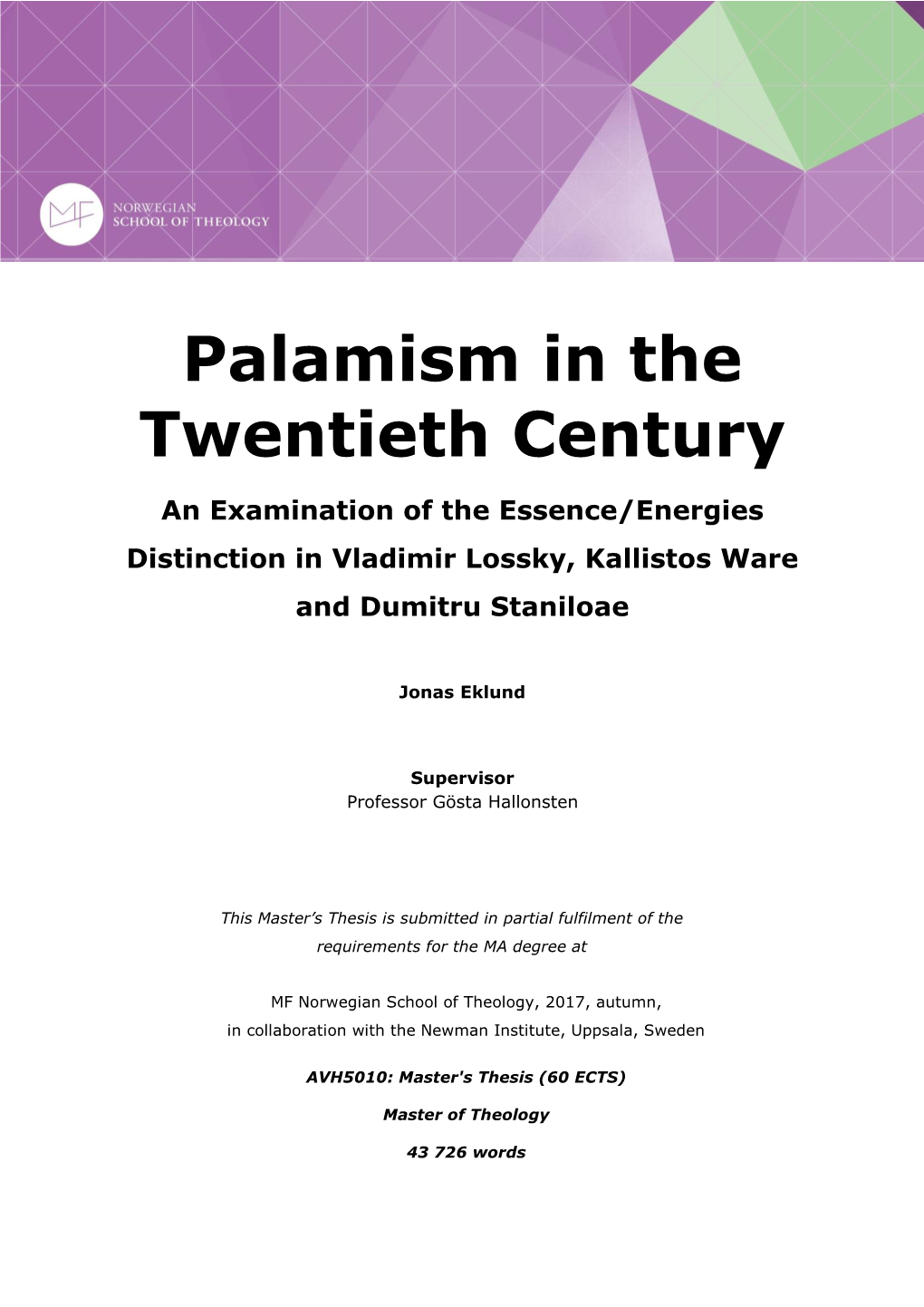 Palamism in the Twentieth Century