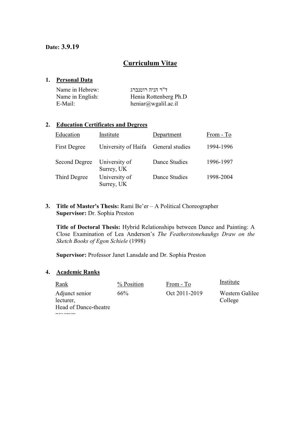 Curriculum Vitae and List of Publications