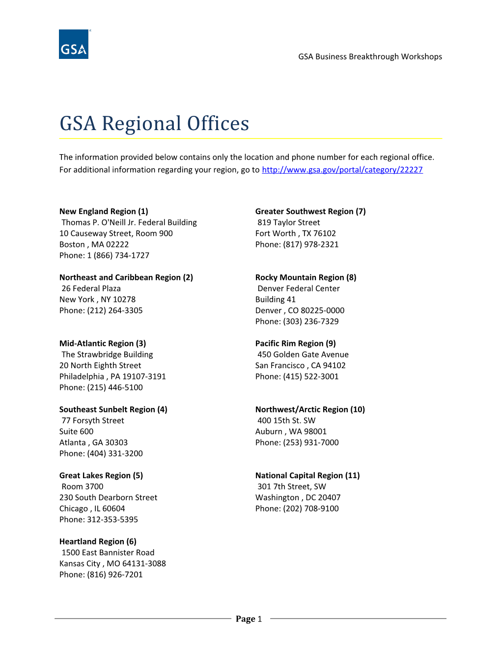 GSA Business Breakthrough Workshops