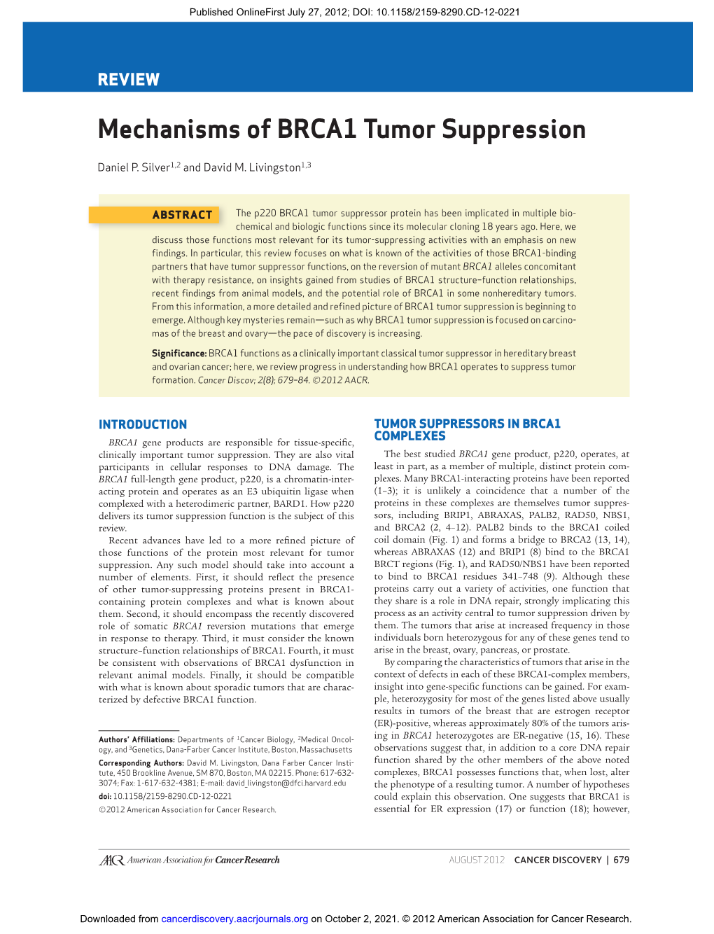 Mechanisms of BRCA1 Tumor Suppression