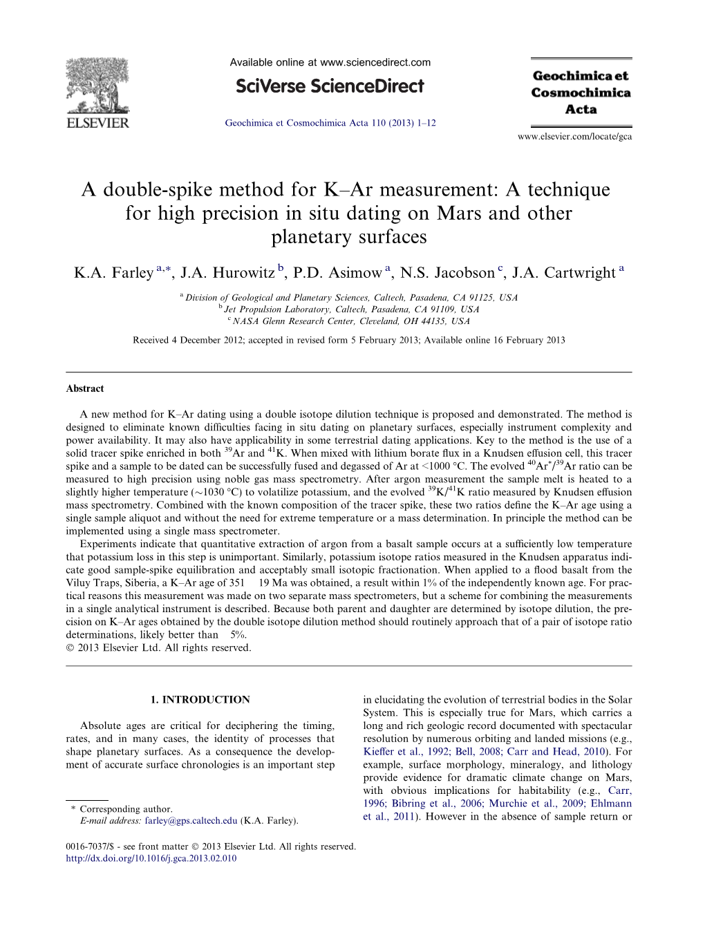 A Double-Spike Method for Kв€“Ar Measurement: a Technique for High