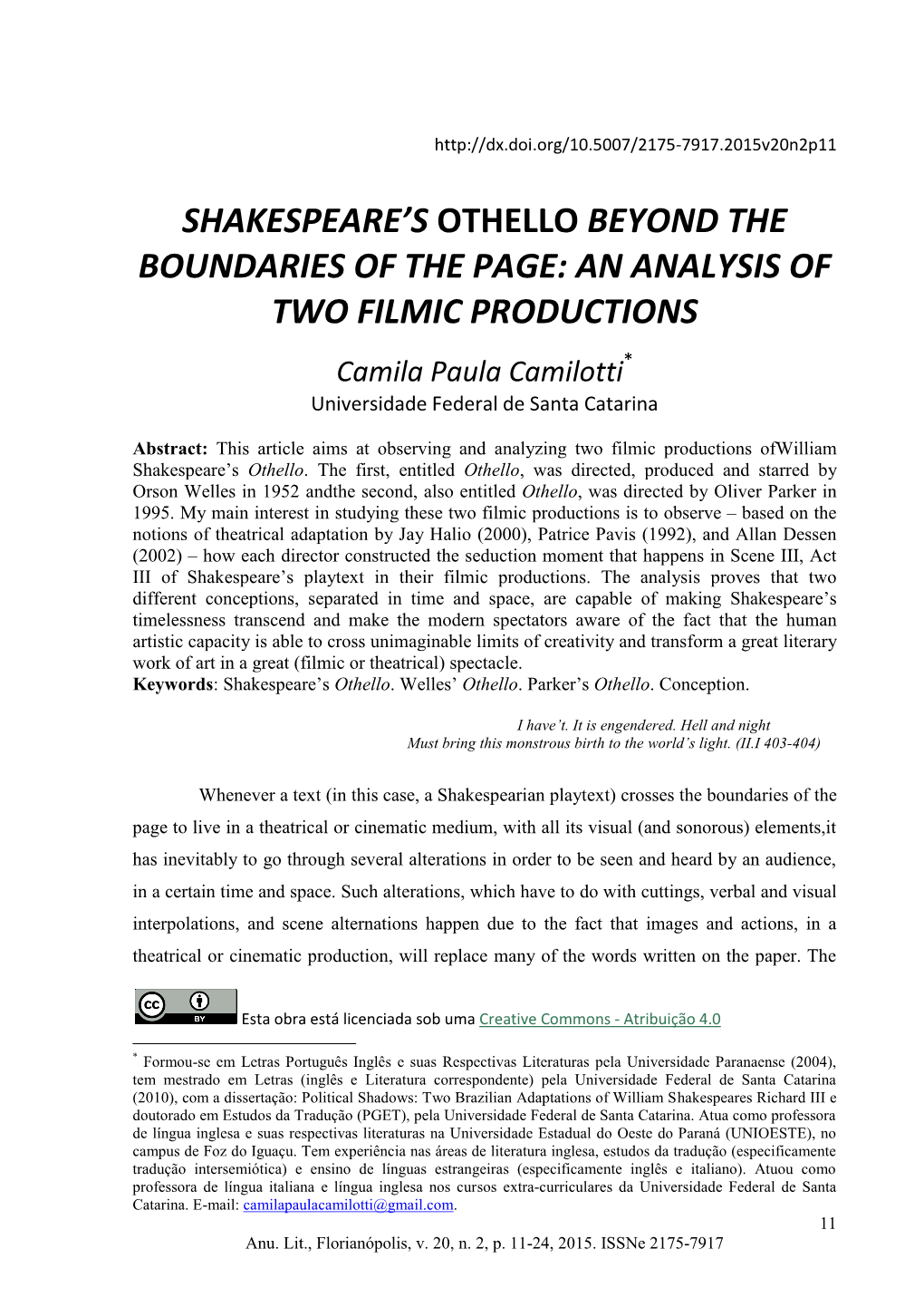 Shakespeare's Othello Beyond the Boundaries of the Page