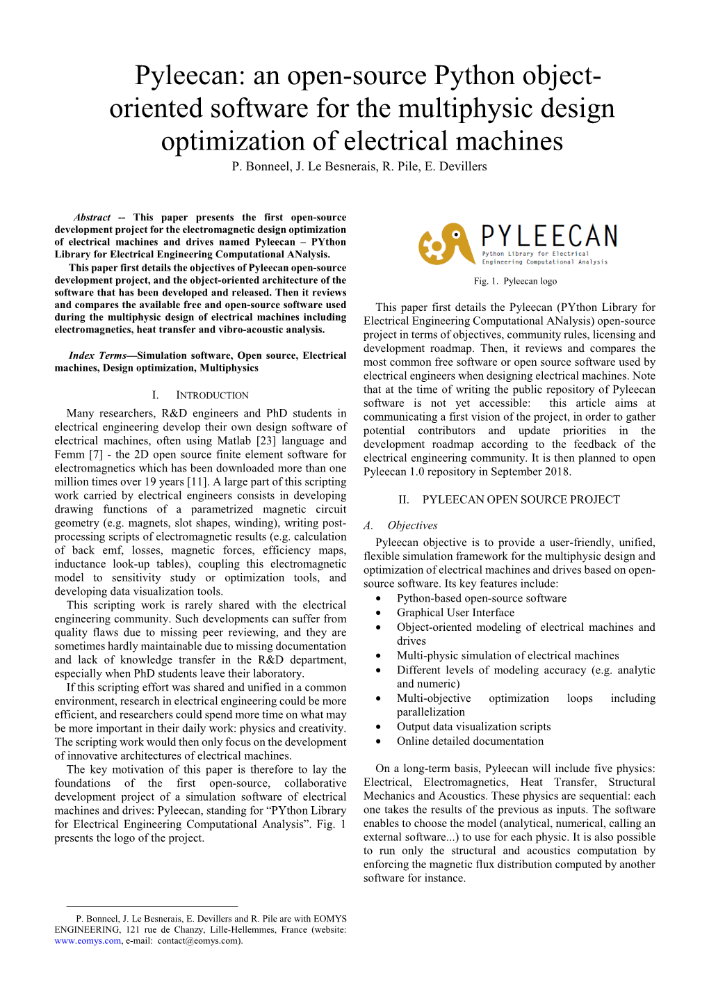 Pyleecan: an Open-Source Python Object- Oriented Software for the Multiphysic Design Optimization of Electrical Machines P
