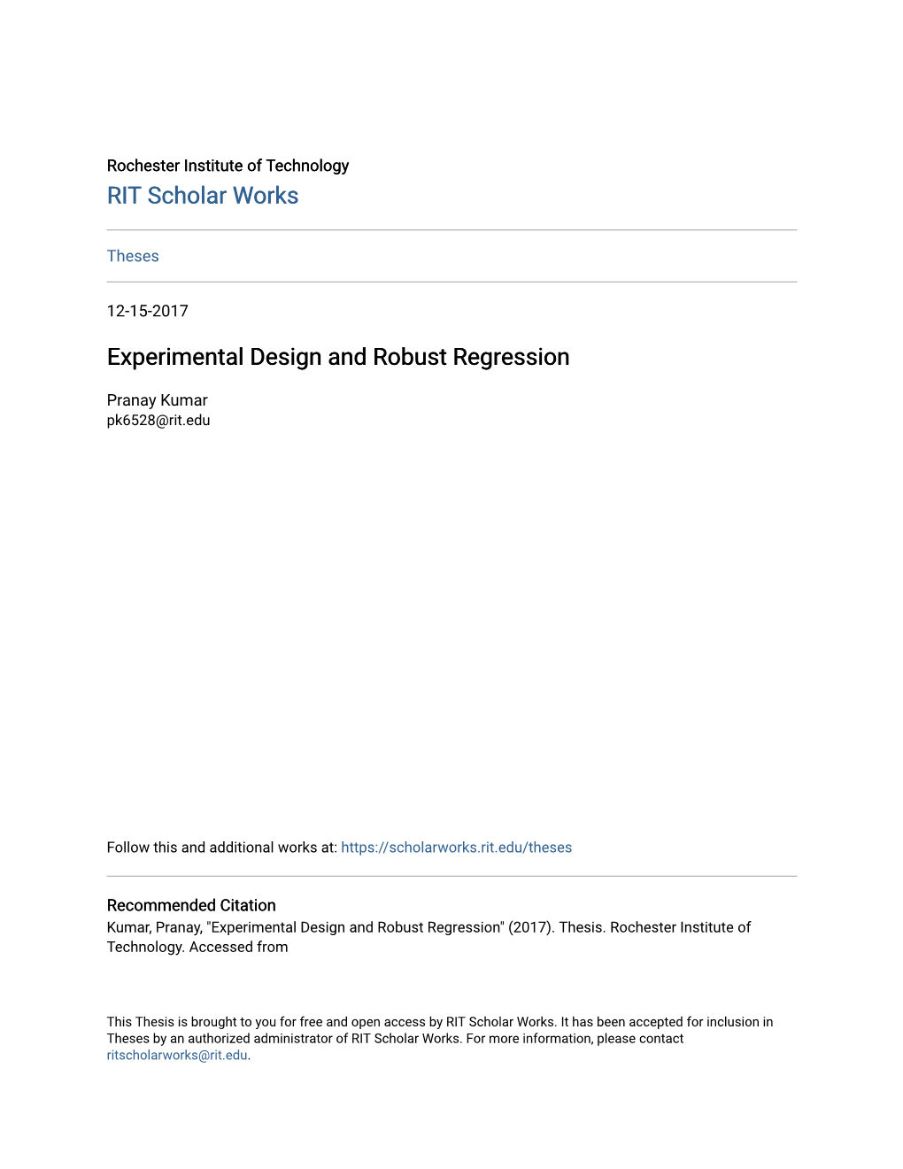 Experimental Design and Robust Regression