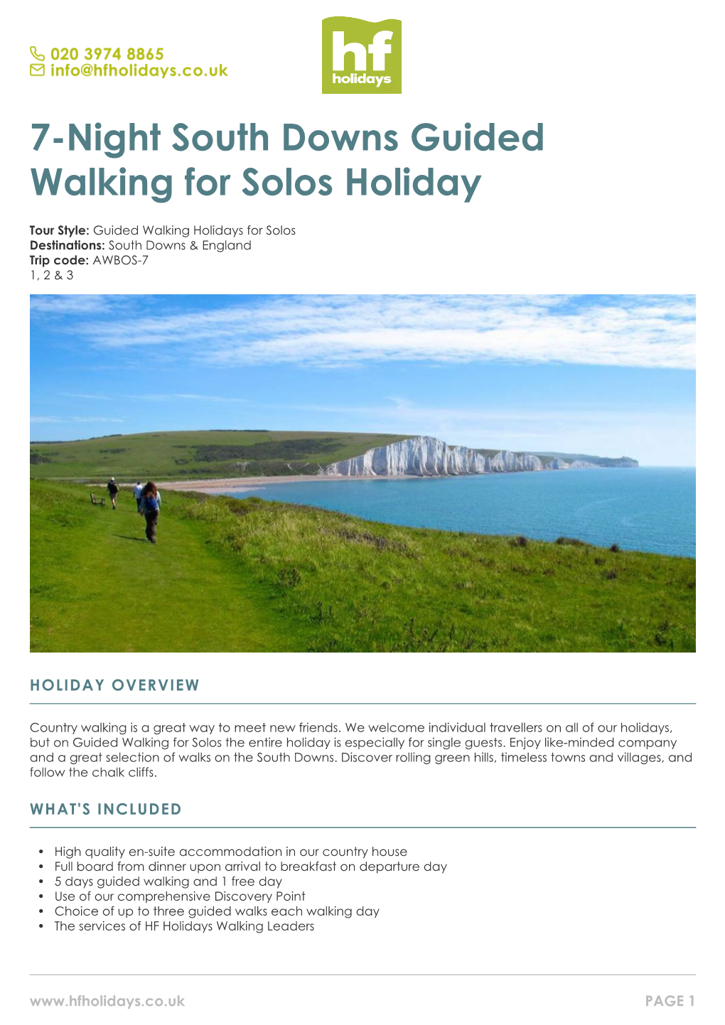 7-Night South Downs Guided Walking for Solos Holiday