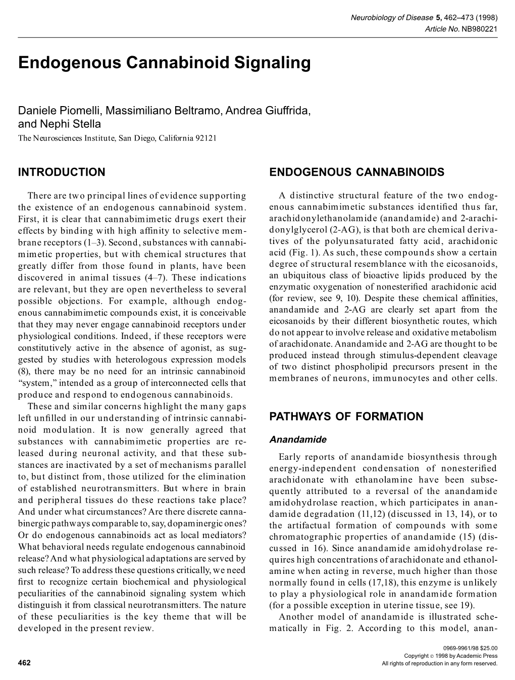 Endogenous Cannabinoid Signaling