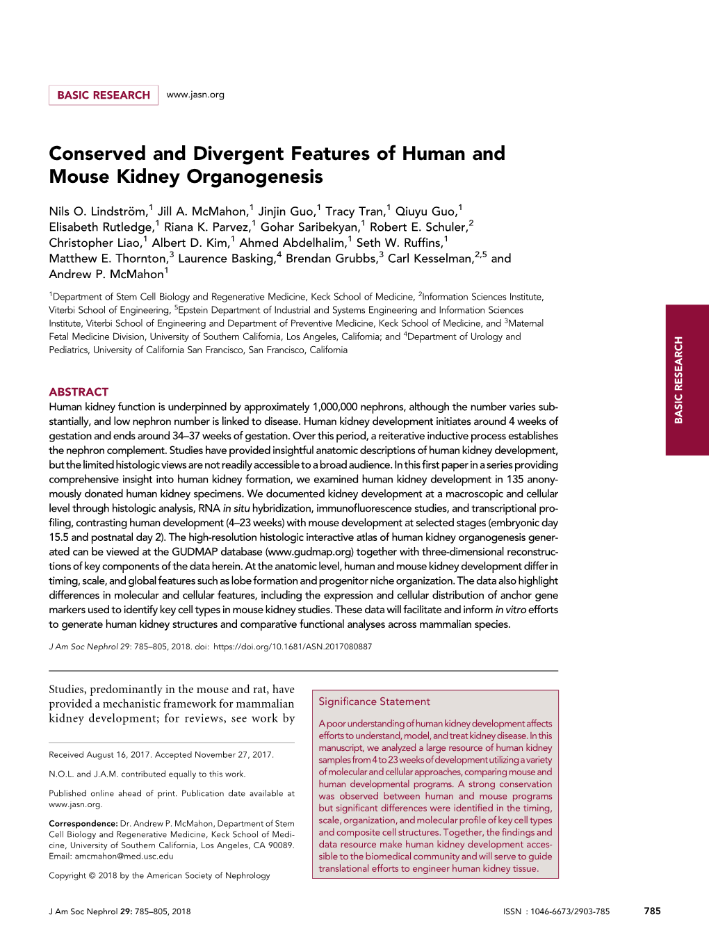 Conserved and Divergent Features of Human and Mouse Kidney Organogenesis