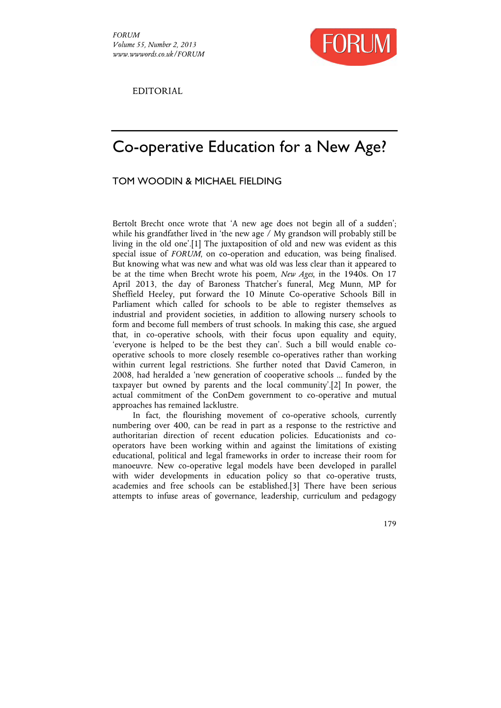 Co-Operative Education for a New Age?