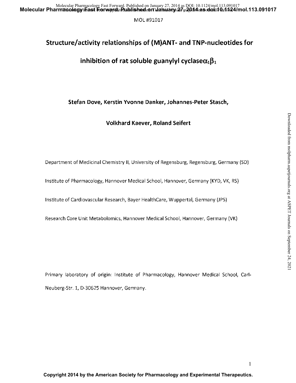 And TNP-Nucleotides for Inhibition of Rat Soluble Guanylyl Cyclase Α1β1