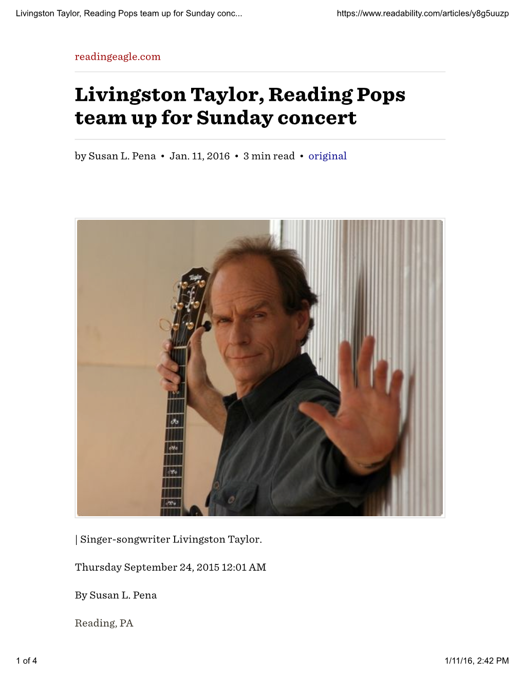 Livingston Taylor, Reading Pops Team up for Sunday Concert