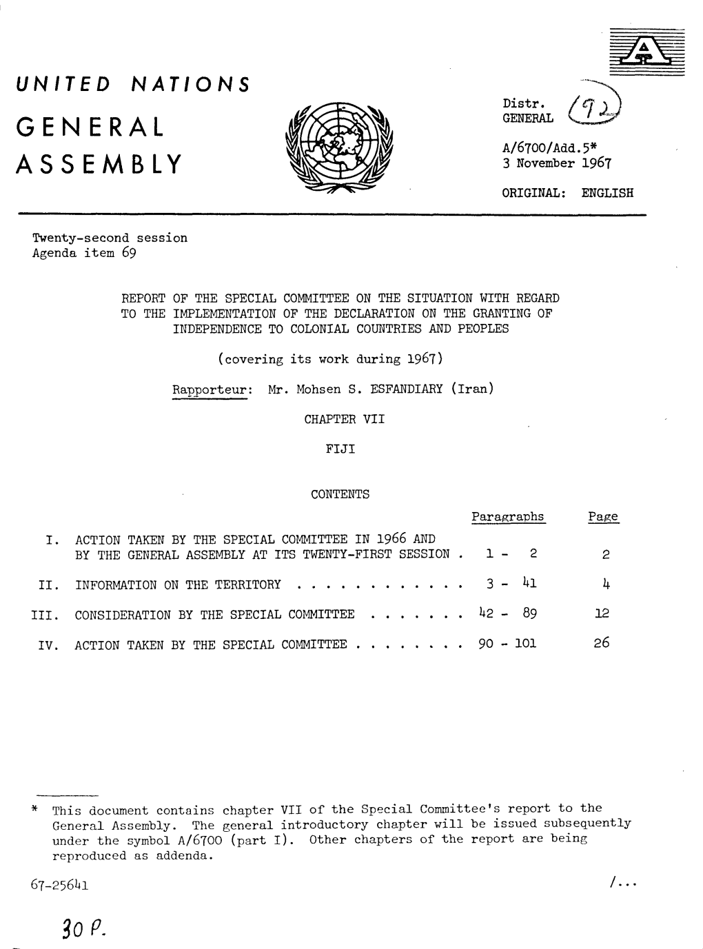 ~~~ Iii) A/67OO/Add.5* ASSEMBLY 3 November 1967 ORIGINAL: ENGLISH