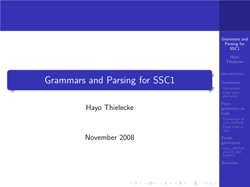 Grammars and Parsing for SSC1