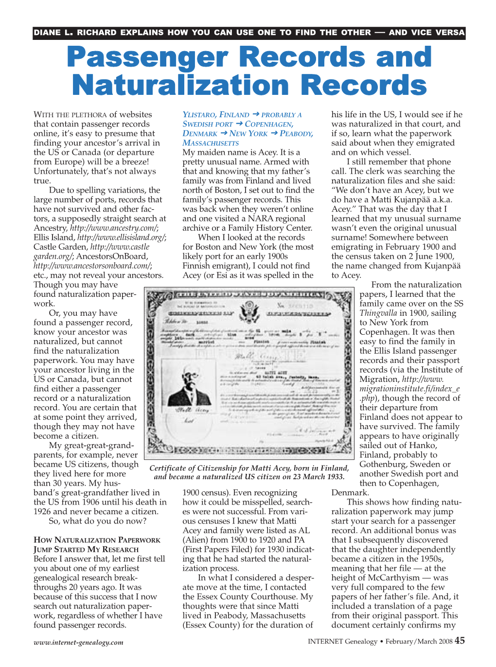 Passenger Records and Naturalization Records