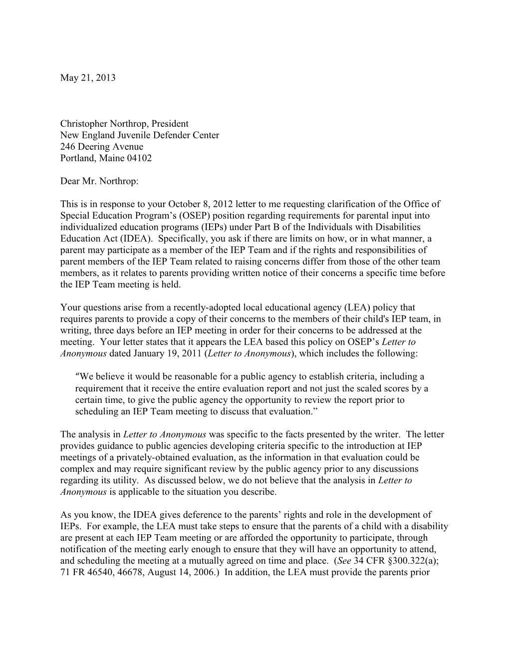 Letter to Northrop Dated 05/21/2013 Re: Ieps (Ms Word)