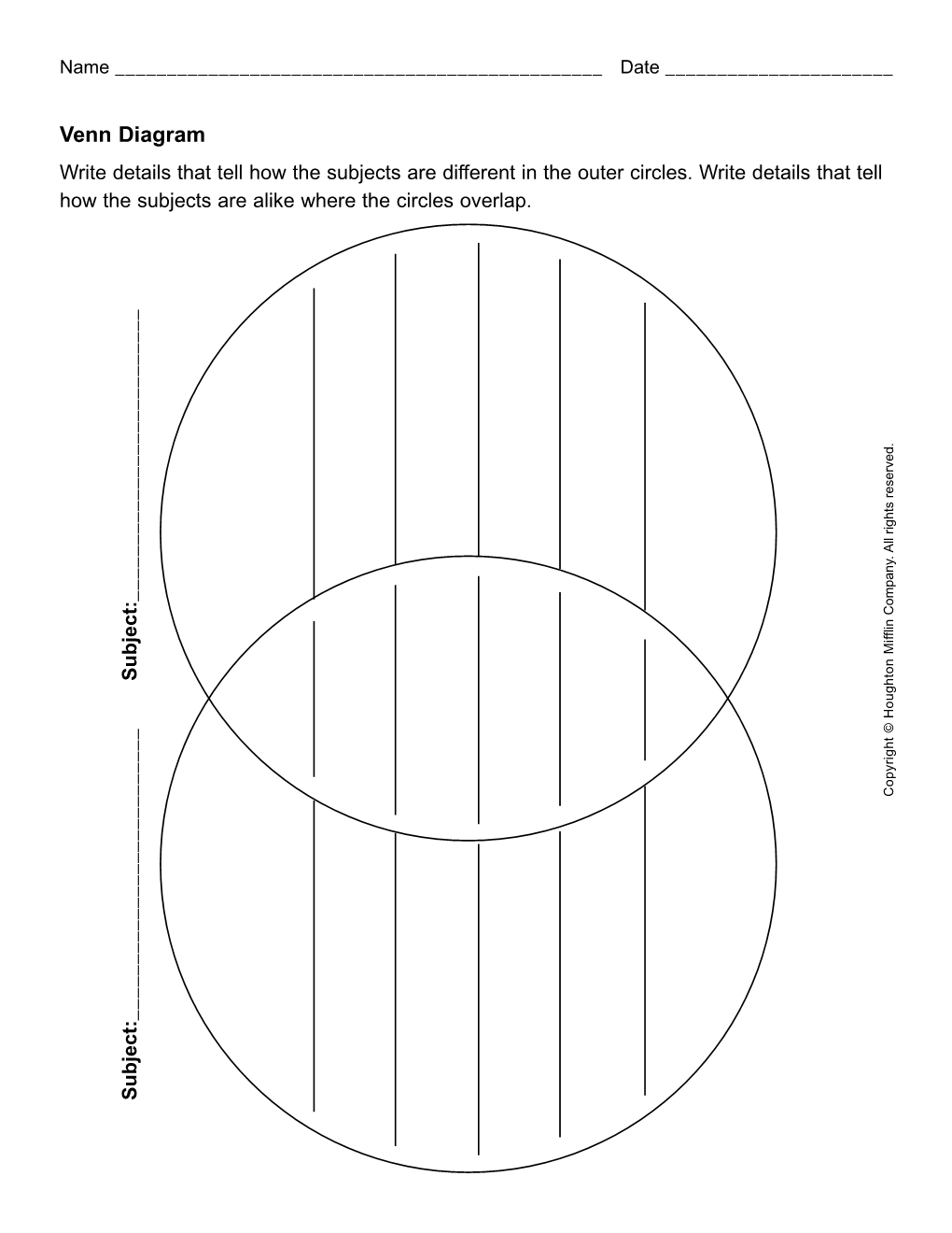 Venn Diagram Write Details That Tell How the Subjects Are Different in the Outer Circles