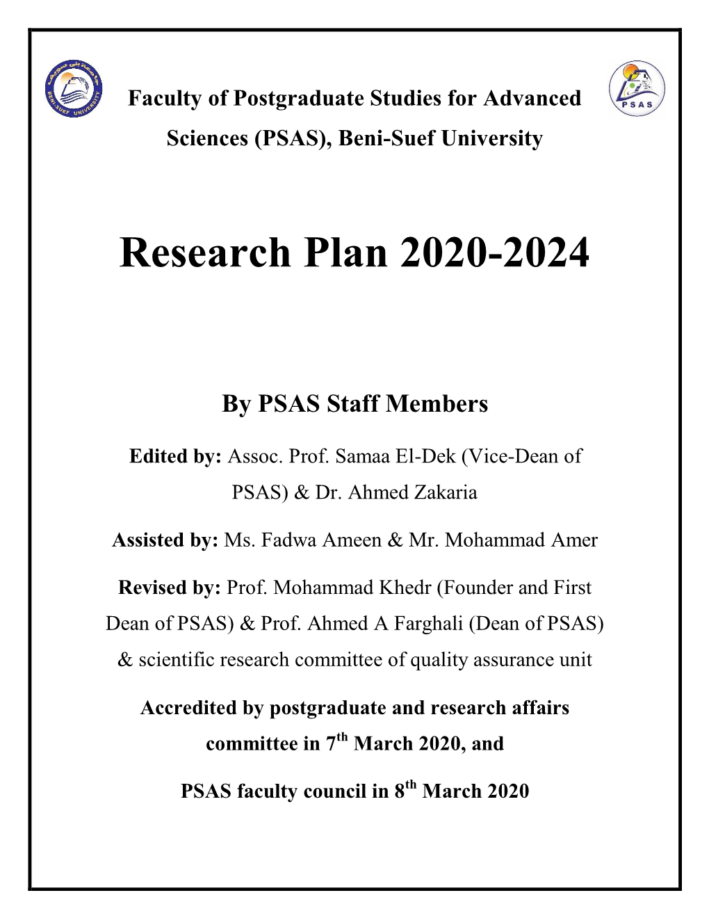 Beni-Suef University Research Plan 2020-2024 by PSAS Staff Members Edited By
