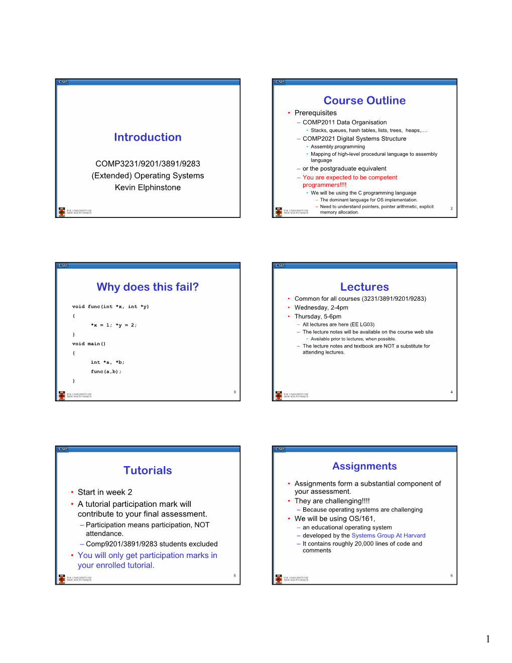 Introduction Course Outline Why Does This Fail? Lectures Tutorials