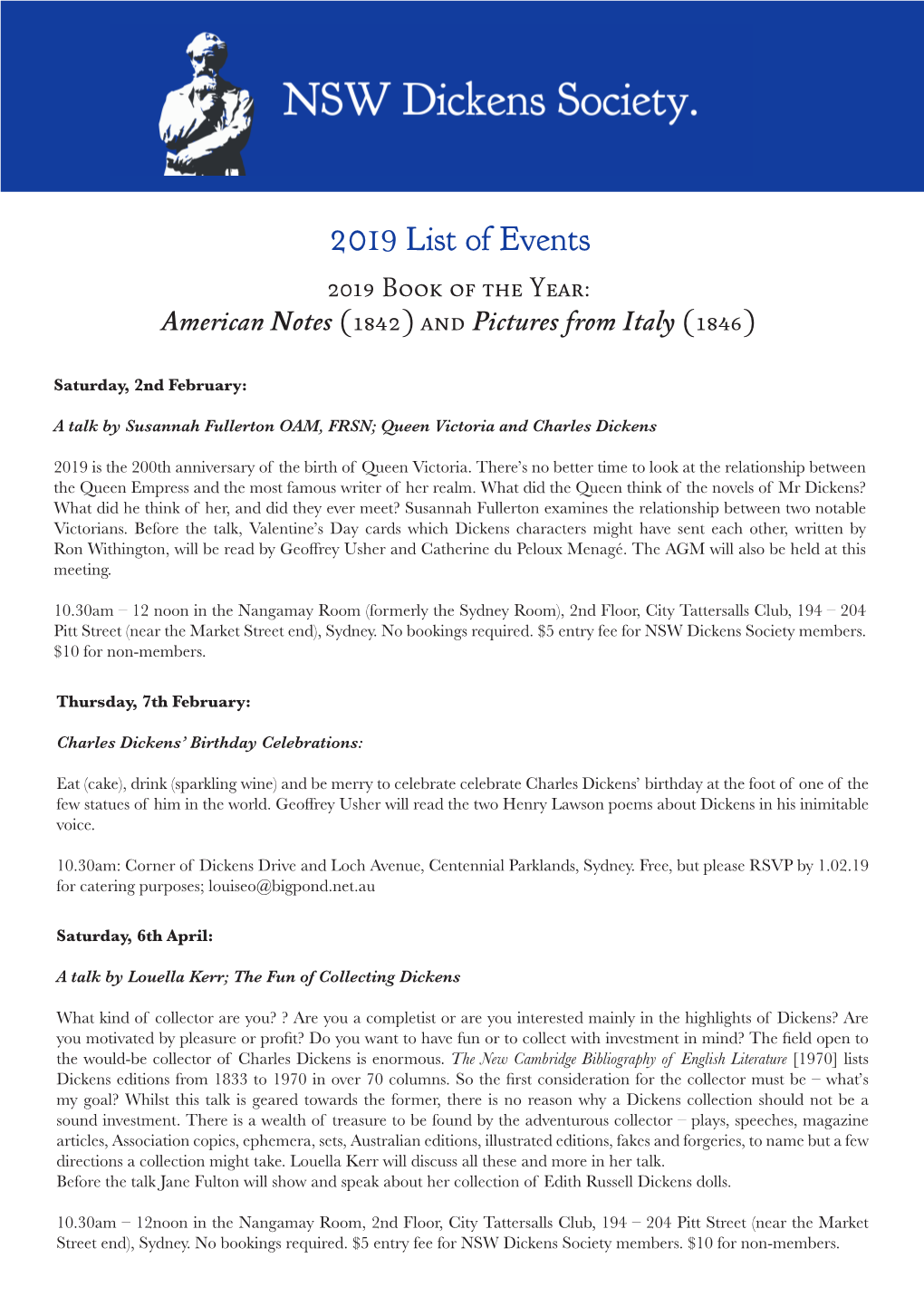 2019 List of Events 2019 Book of the Year: American Notes (1842) and Pictures from Italy (1846)