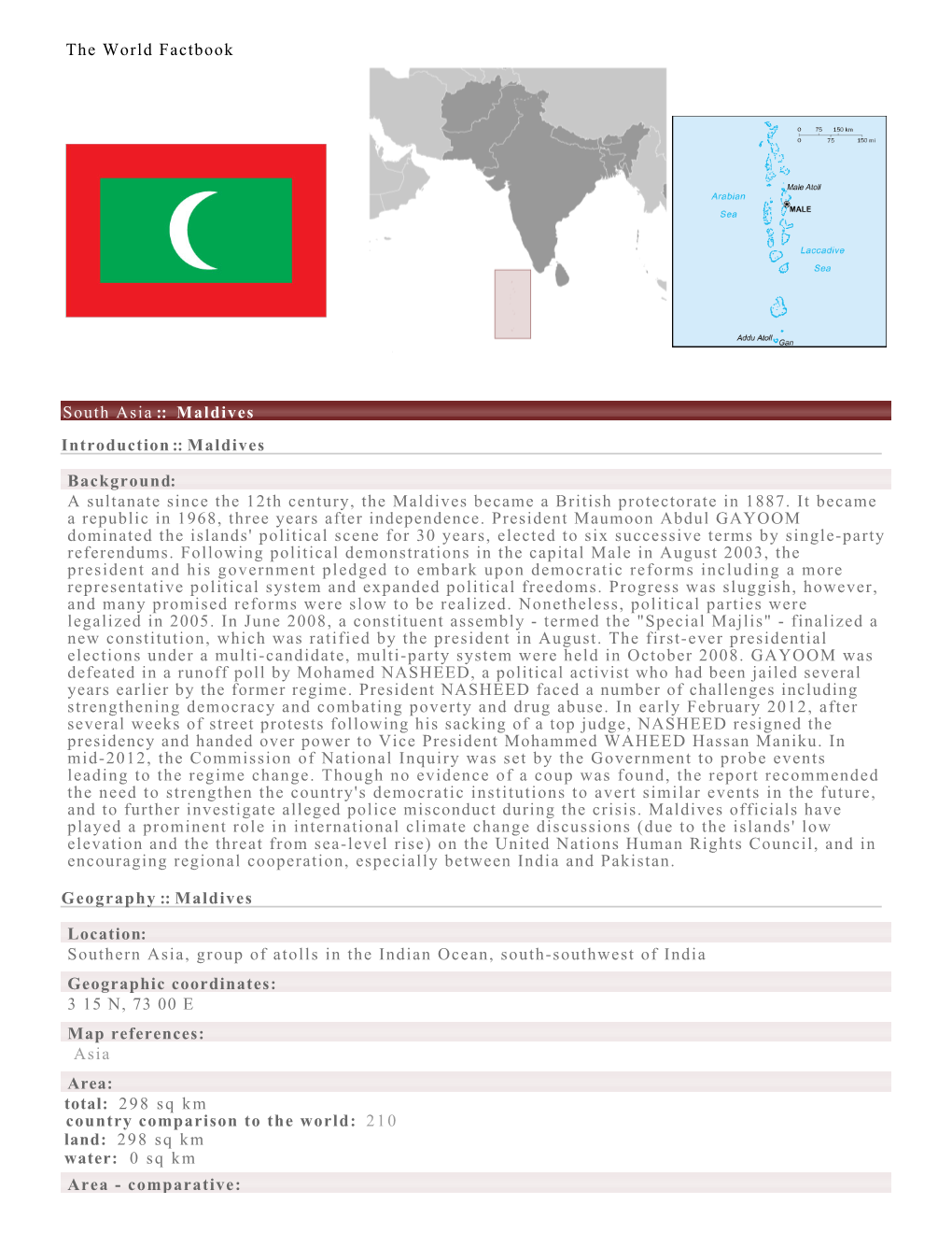 The World Factbook South Asia :: Maldives Introduction :: Maldives