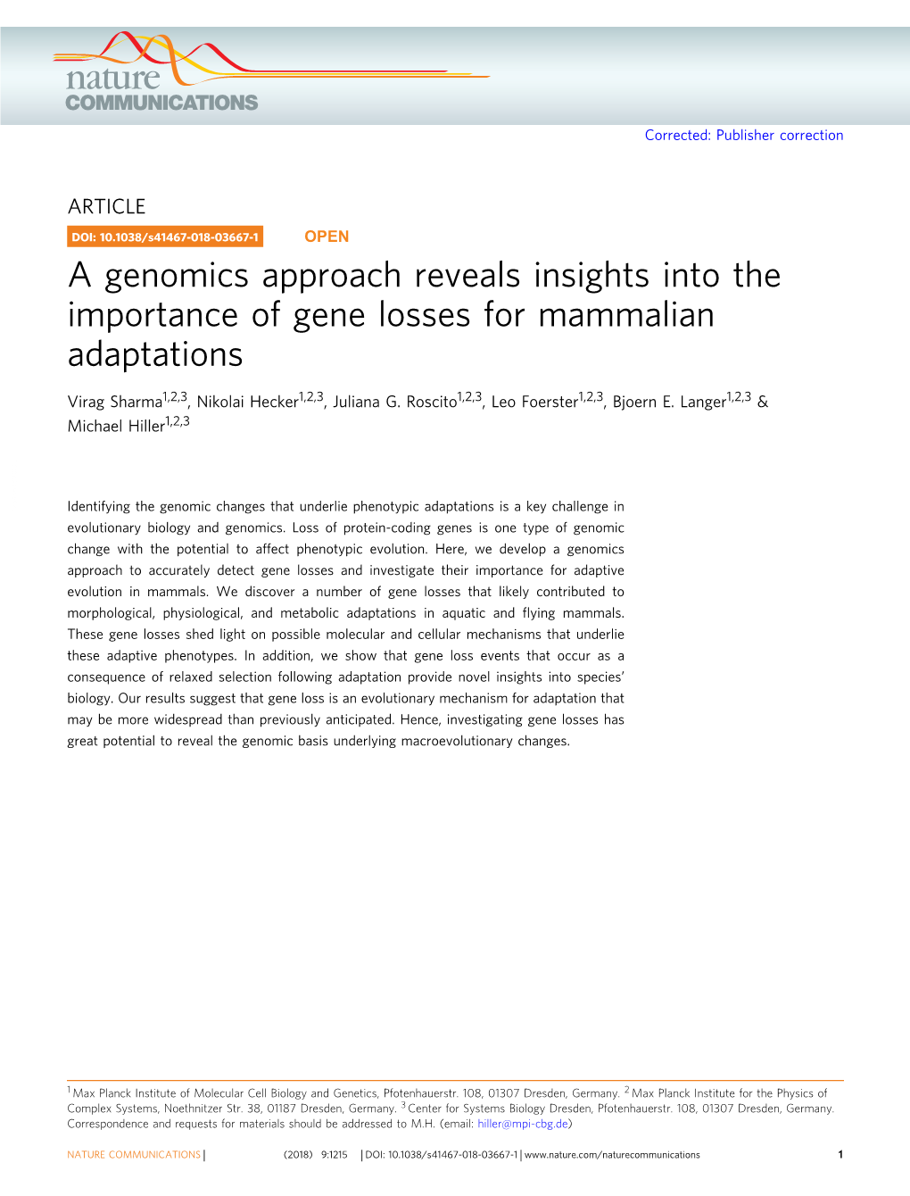 A Genomics Approach Reveals Insights Into the Importance of Gene Losses for Mammalian Adaptations