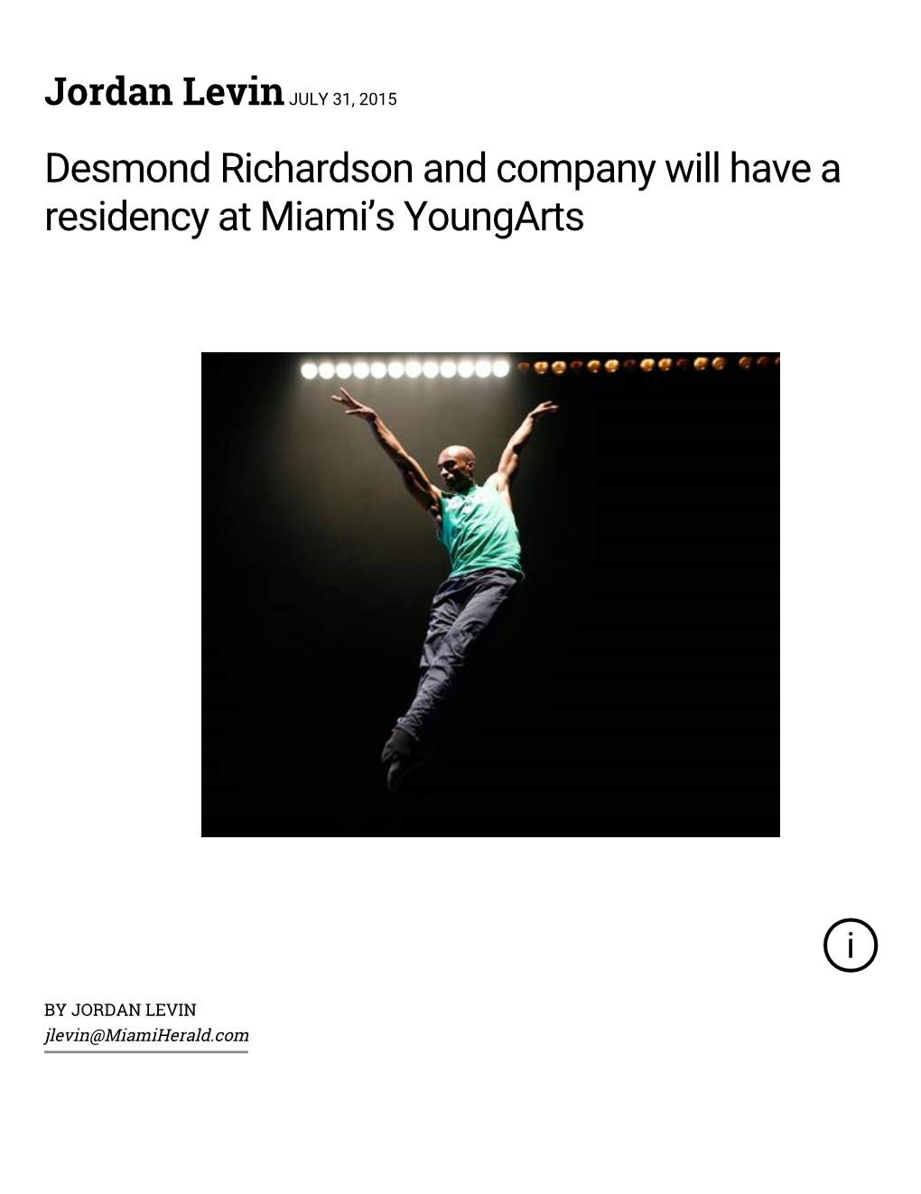 Desmond Richardson and Company Will Have a Residency at Miami's