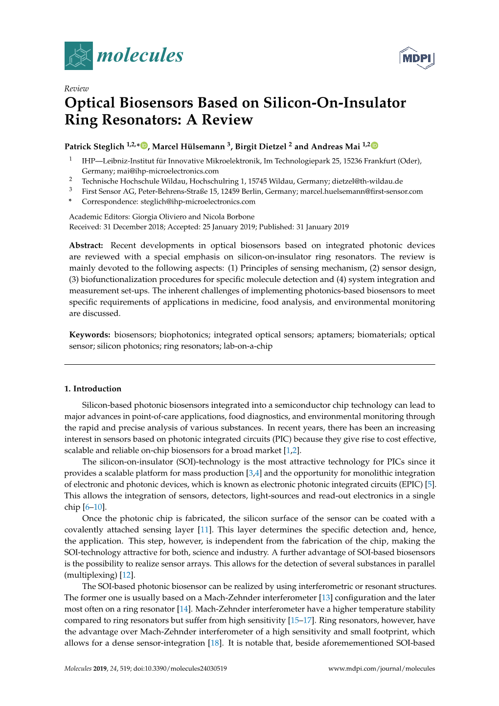 Optical Biosensors Based on Silicon-On-Insulator Ring Resonators: a Review