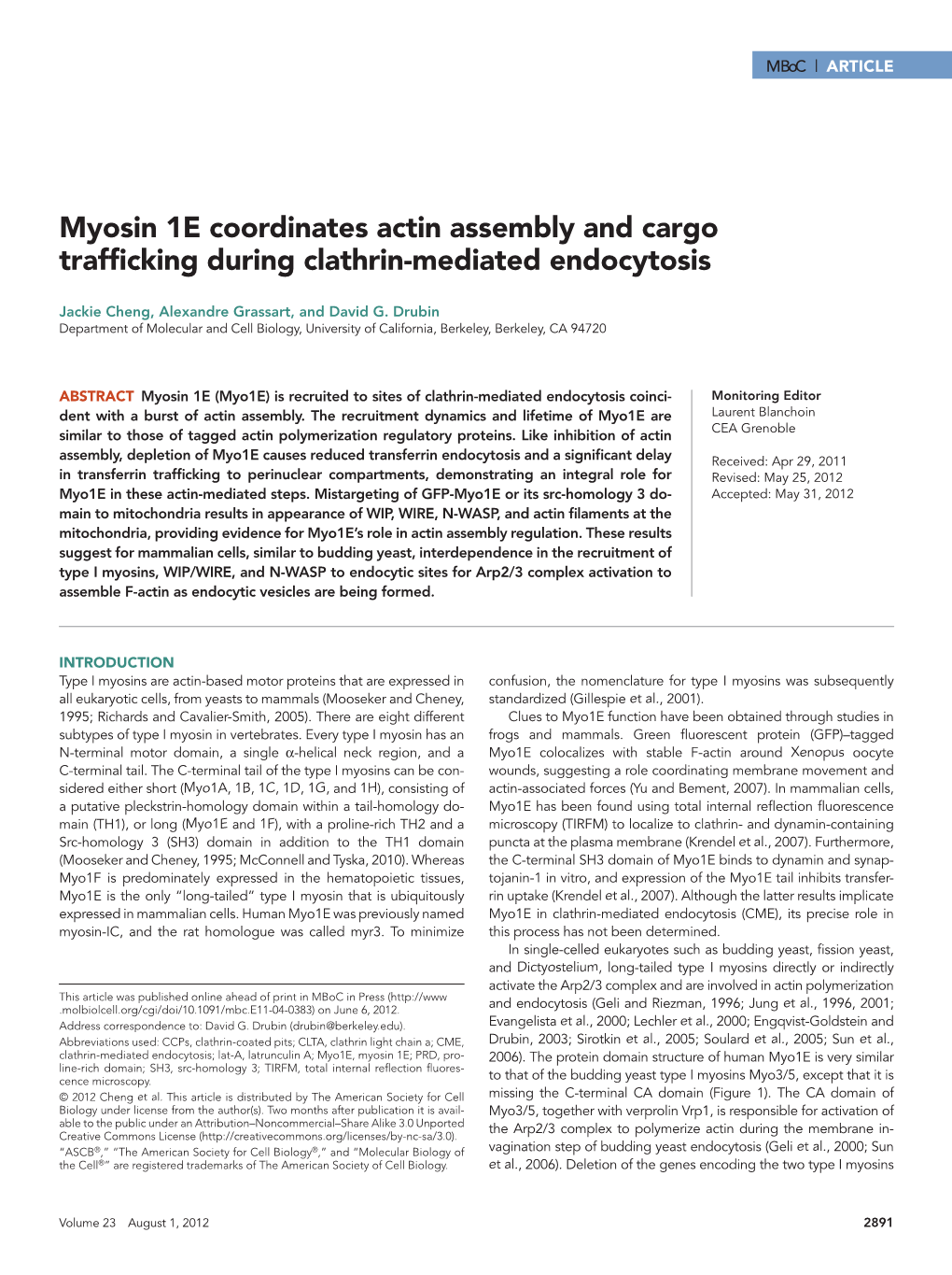 Myosin 1E Coordinates Actin Assembly and Cargo Trafficking During Clathrin-Mediated Endocytosis