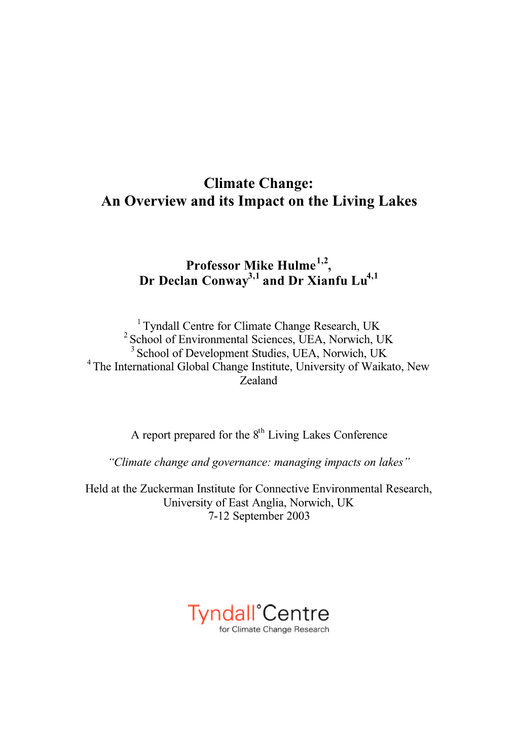 Climate Change: an Overview and Its Impact on the Living Lakes