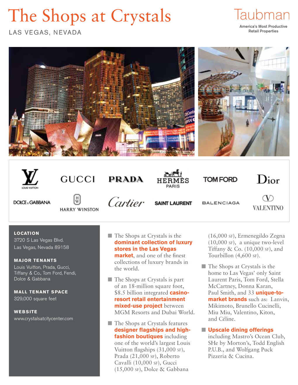 The Shops at Crystals America’S Most Productive Las Vegas, Nevada Retail Properties