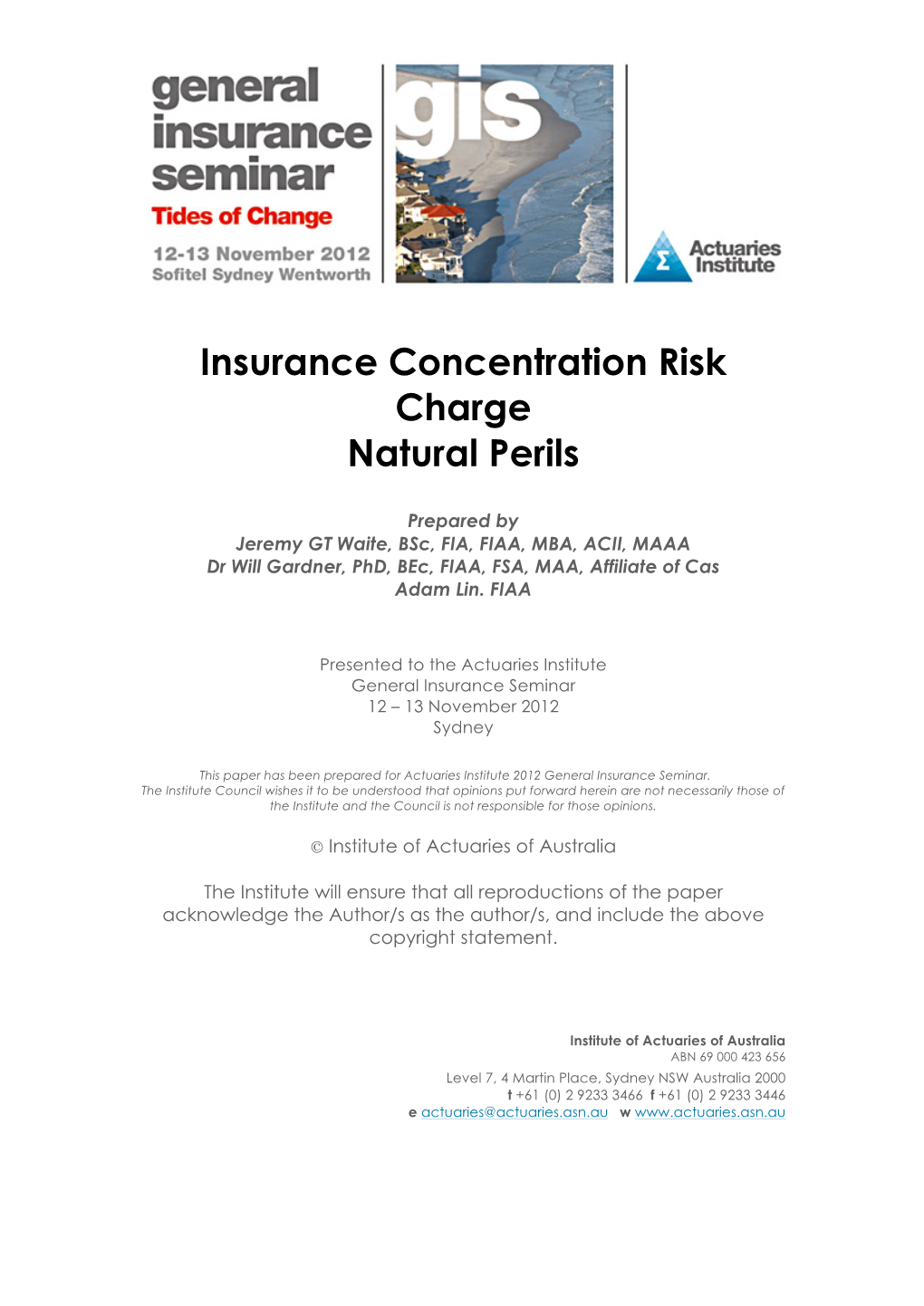 Insurance Concentration Risk Charge Natural Perils