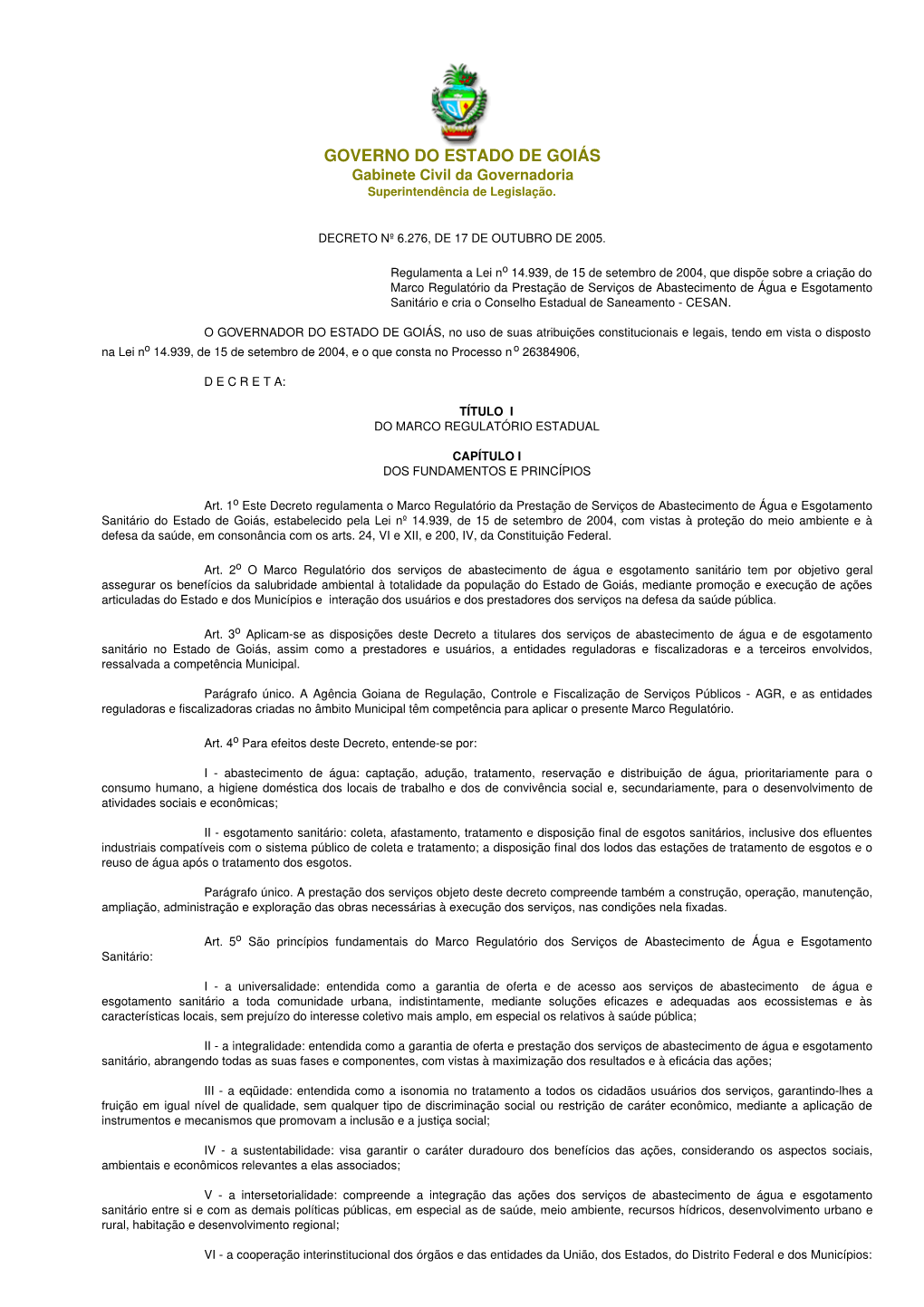 Decreto Nº 6.276, De 17 De Outubro De 2005