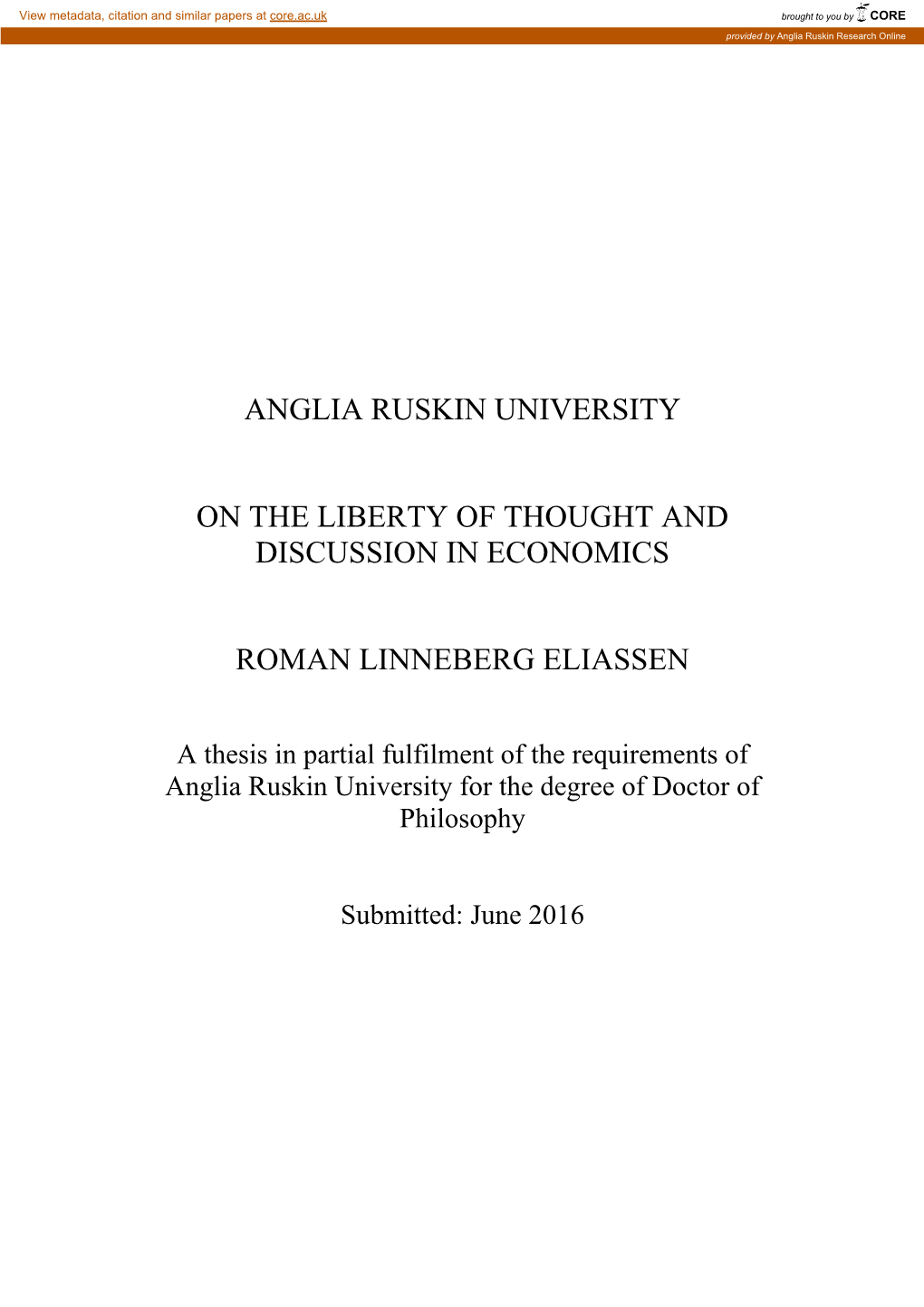 Anglia Ruskin University on the Liberty of Thought And