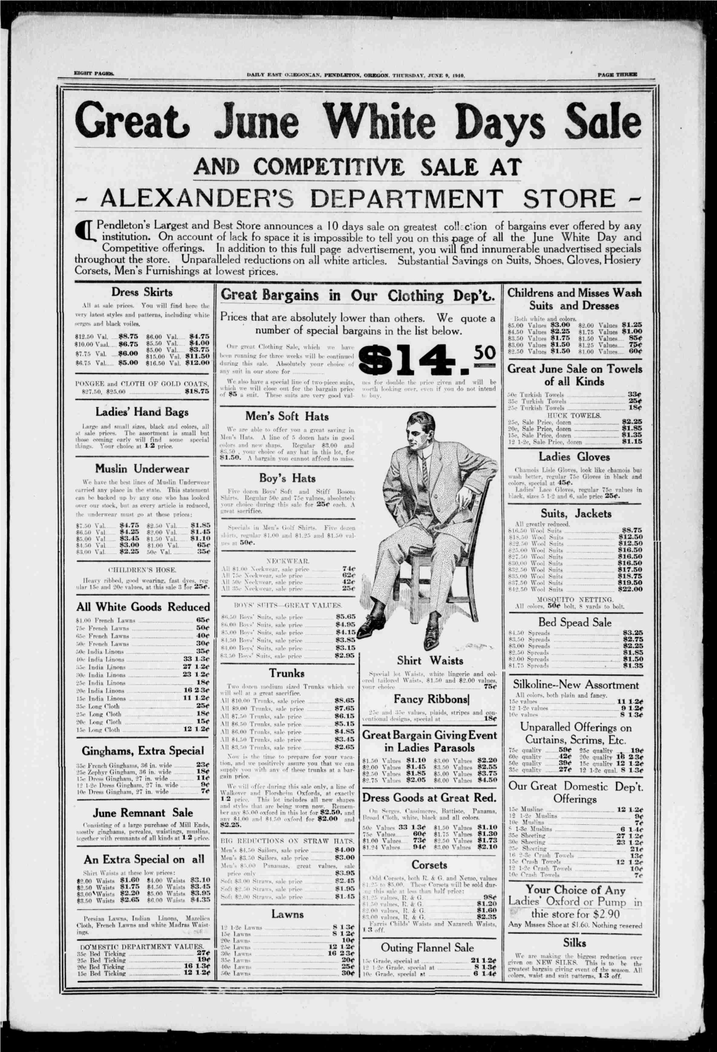 ALEXANDER's DEPARTMENT STORE - TT Pendleton's Largest and Best Store Announces a 10 Days Sale on Greatest Collection of Bargains Ever Offered by Any Ml Institution
