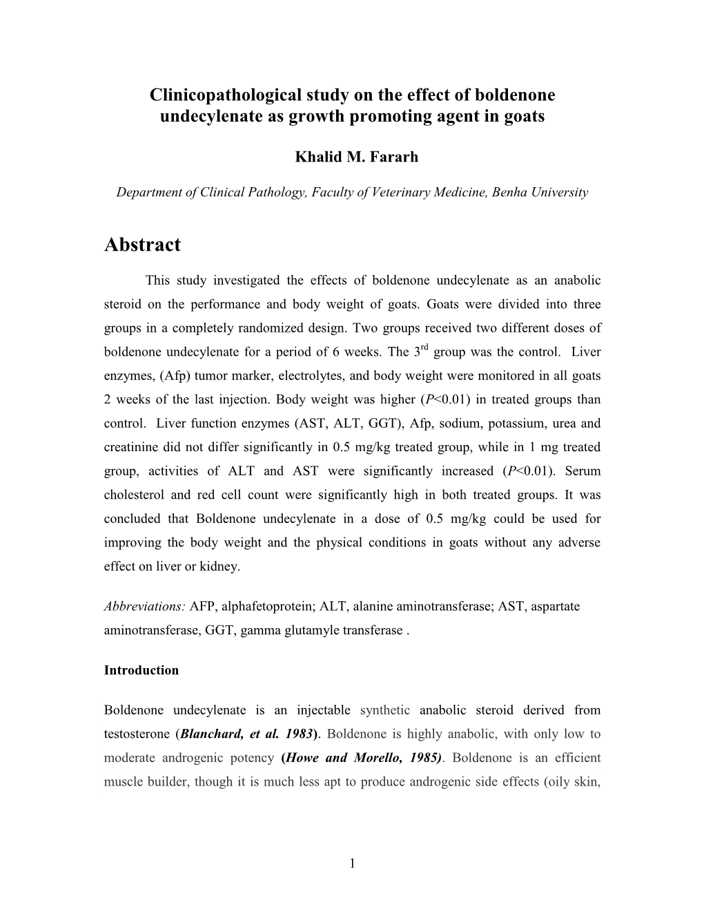 Clinicopathological Study on the Effect of Bolldenone As Growth Promoting